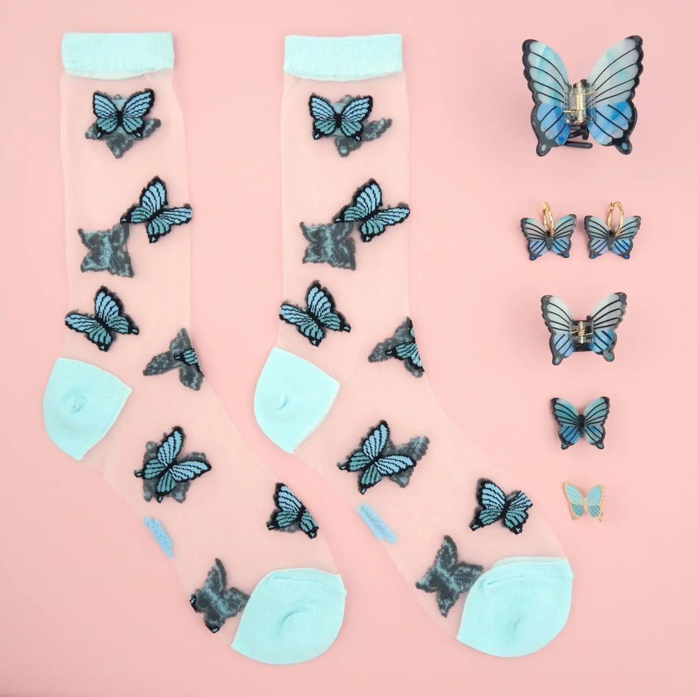 Coucou Suzette Čarape Blue Butterfly