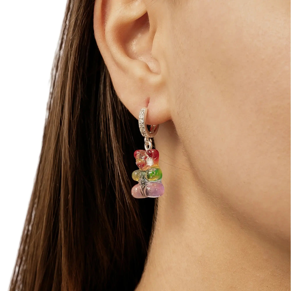 Crystal Haze Nostalgia bear naušnica - Rainbow srebrna